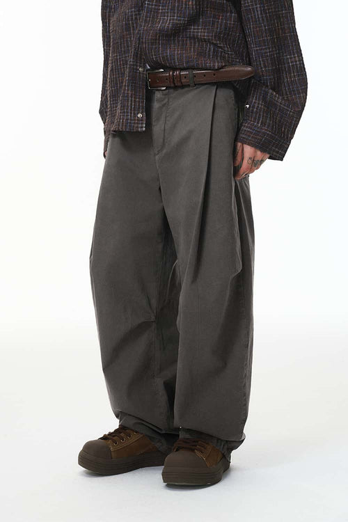 Pleated Wide-Leg Utility Pants - Dark Gray