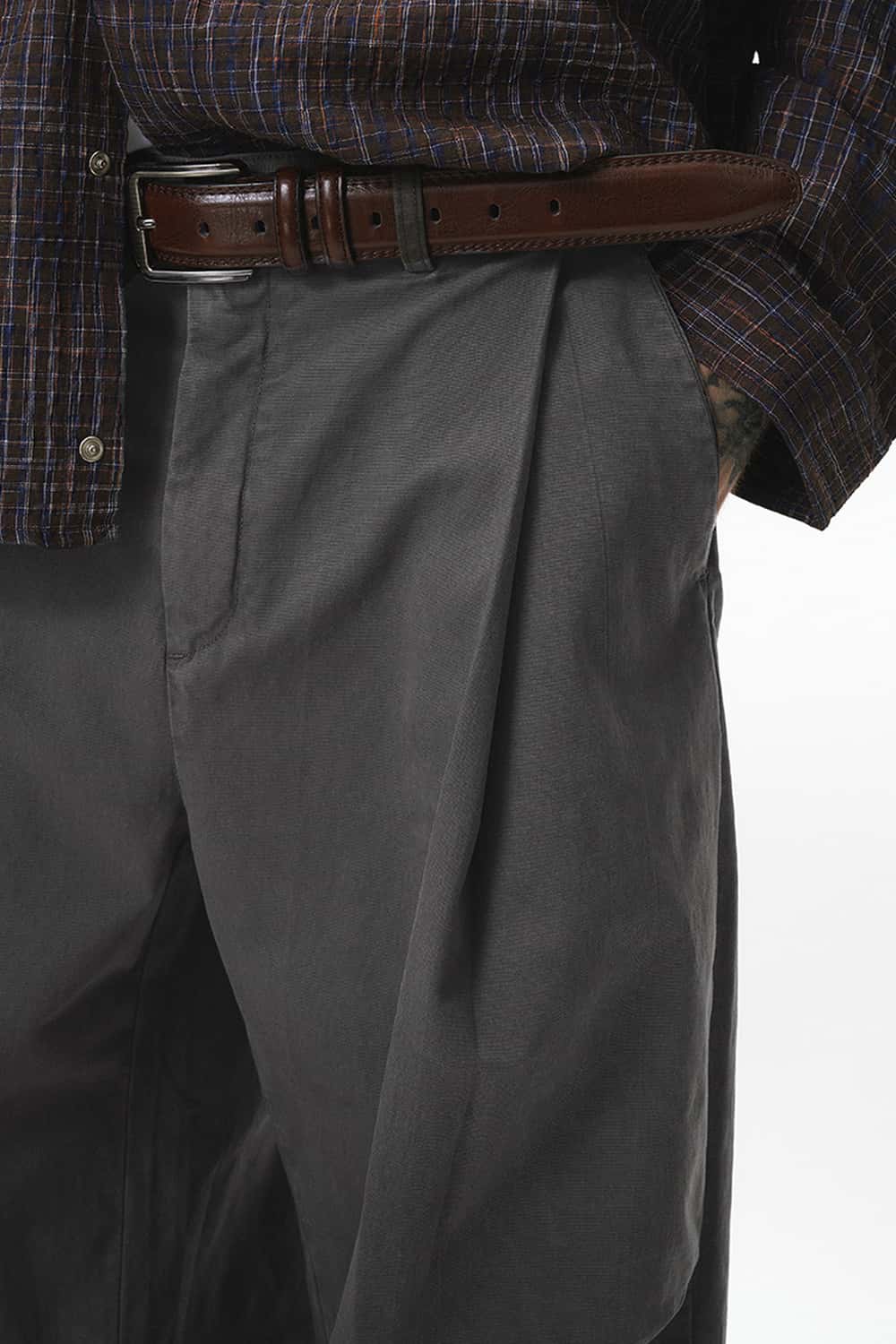 Pleated Wide-Leg Utility Pants - Dark Gray