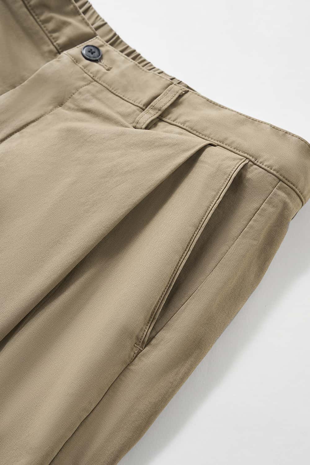 Pleated Wide-Leg Utility Pants - Khaki