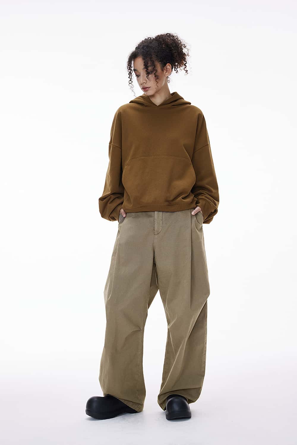 Pleated Wide-Leg Utility Pants - Khaki