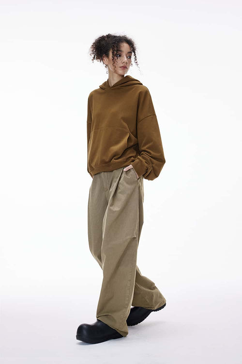 Pleated Wide-Leg Utility Pants - Khaki