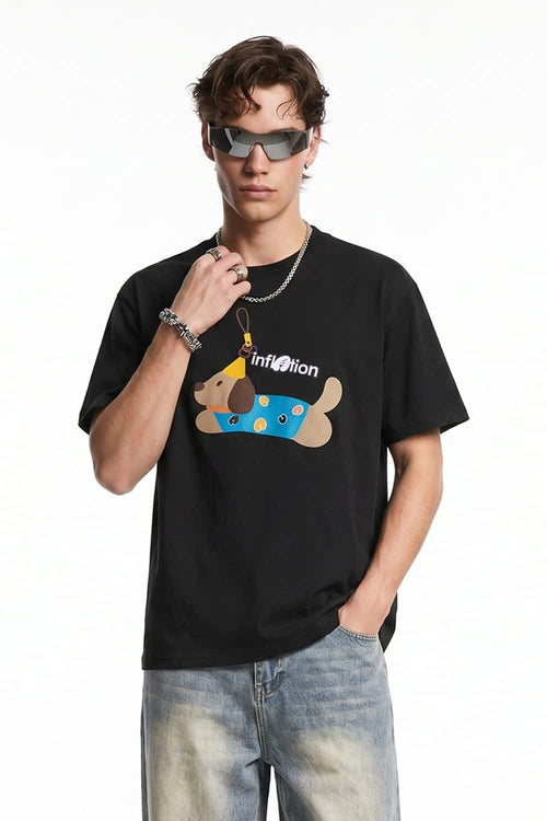 Playful Dog Graphic T-Shirt - Black