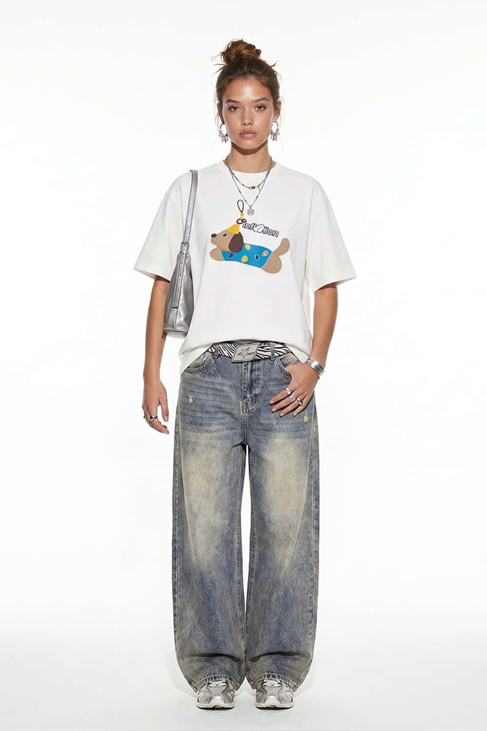 Playful Dog Graphic T-Shirt - White