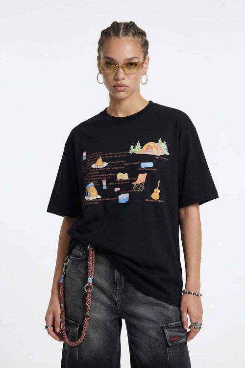 Vintage Camping Graphic T-Shirt - Black