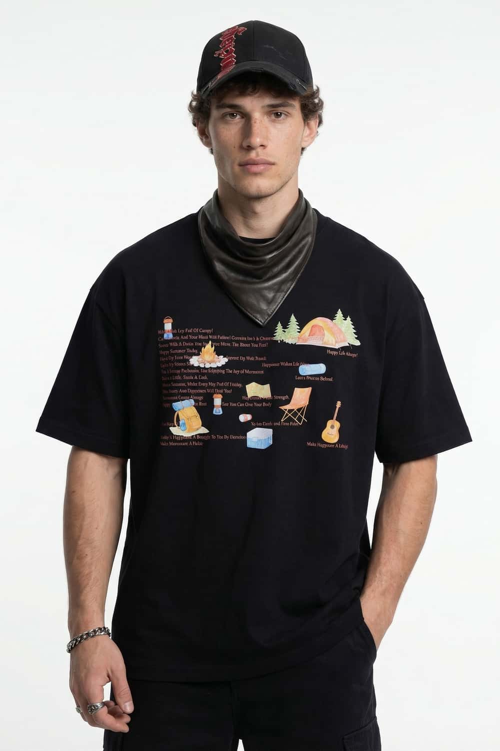 Vintage Camping Graphic T-Shirt - Black