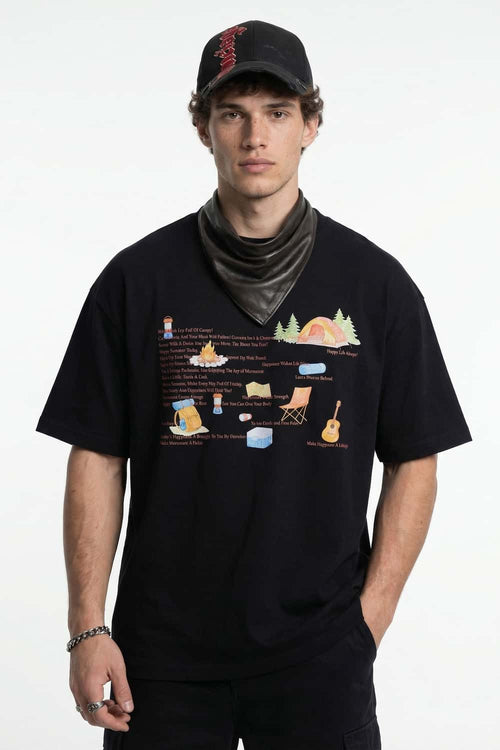 Vintage Camping Graphic T-Shirt - Black