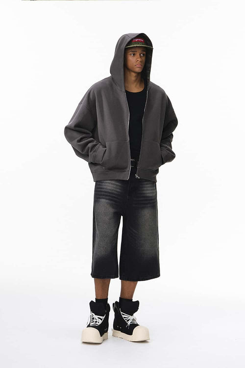 Camo Reversible Boxy Zip Hoodie - Dark Gray