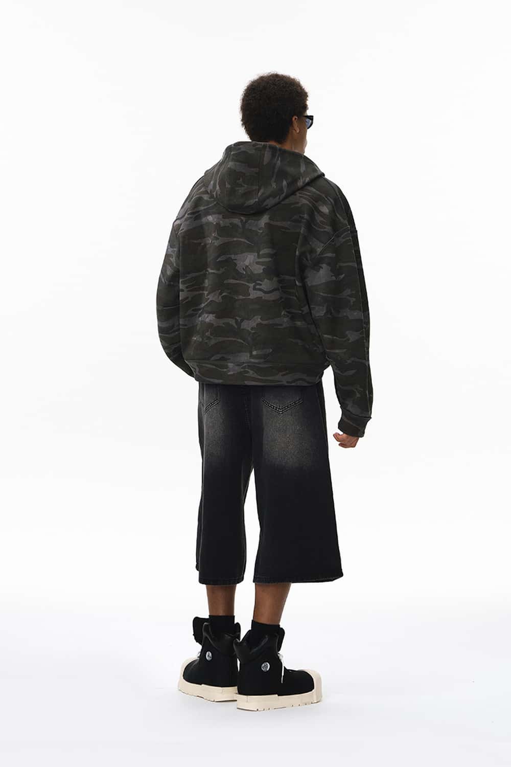 Camo Reversible Boxy Zip Hoodie - Dark Gray