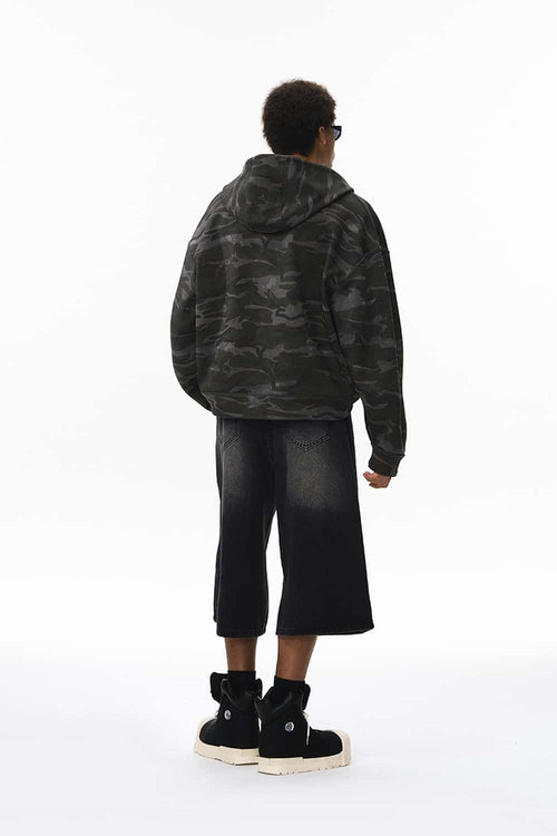 Camo Reversible Boxy Zip Hoodie - Dark Gray