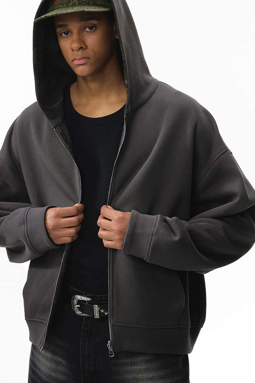 Camo Reversible Boxy Zip Hoodie - Dark Gray
