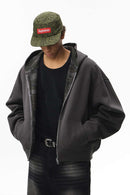 Camo Reversible Boxy Zip Hoodie - Dark Gray