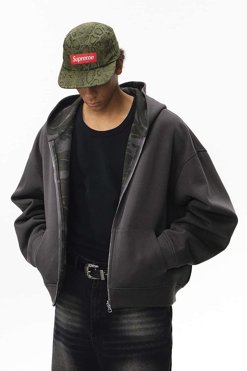 Camo Reversible Boxy Zip Hoodie - Dark Gray