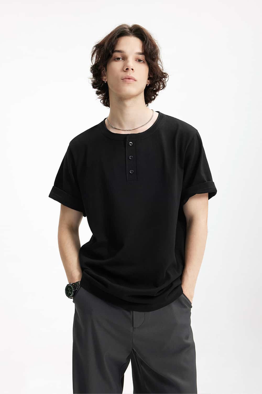 Heavyweight Cotton Henley Tee - Black