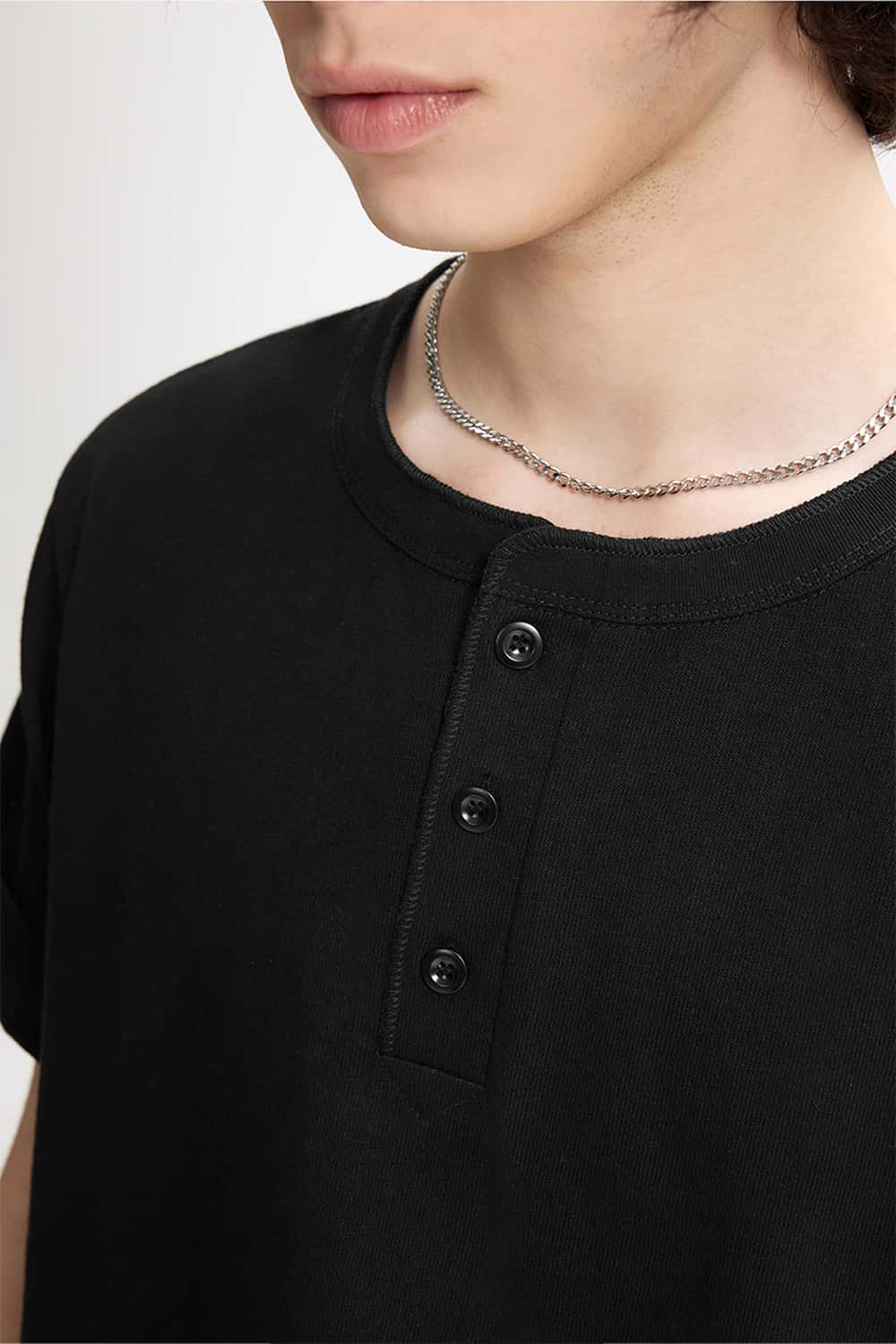 Heavyweight Cotton Henley Tee - Black