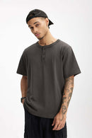 Heavyweight Cotton Henley Tee - Dark Gray
