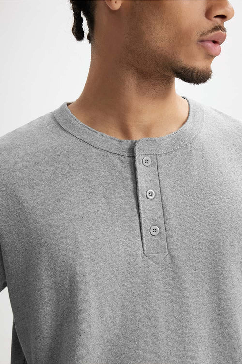 Heavyweight Cotton Henley Tee - Flower Gray