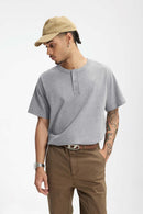 Heavyweight Cotton Henley Tee - Flower Gray