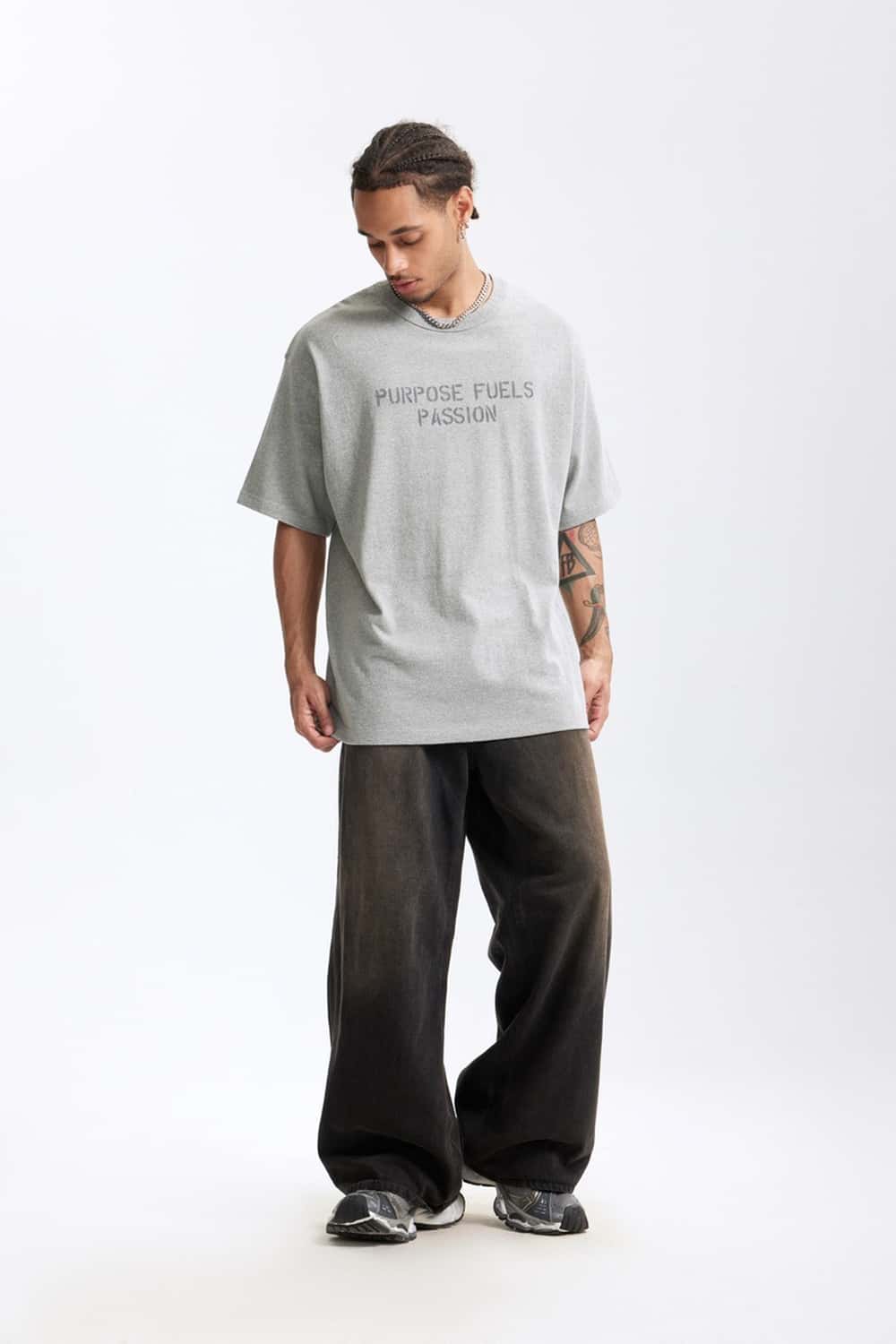 Heavyweight Chest Letter Graphic Tee - Flower Gray
