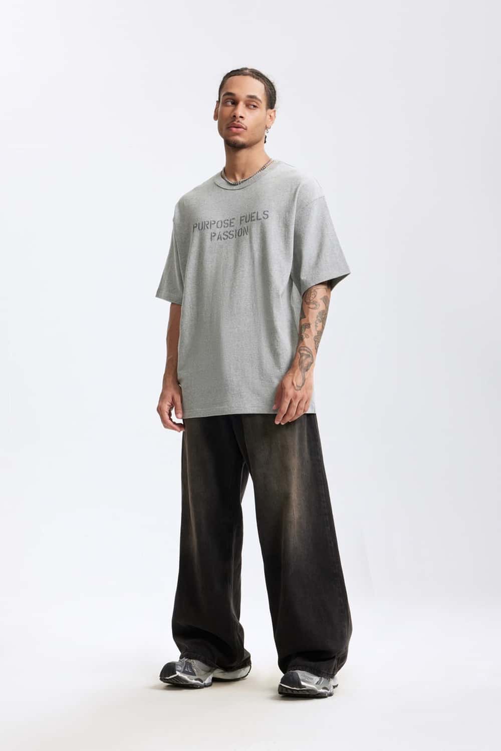 Heavyweight Chest Letter Graphic Tee - Flower Gray
