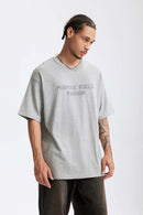 Heavyweight Chest Letter Graphic Tee - Flower Gray