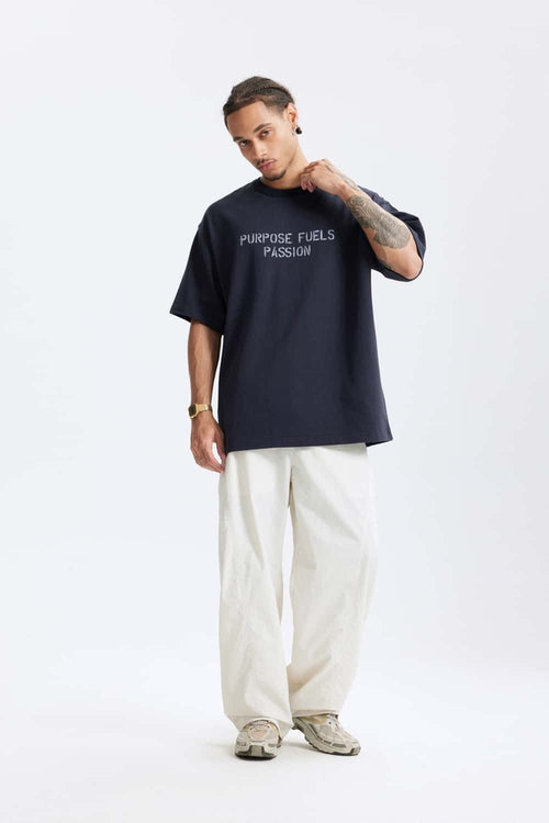 Heavyweight Chest Letter Graphic Tee - Navy Blue