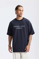 Heavyweight Chest Letter Graphic Tee - Navy Blue