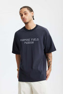 Heavyweight Chest Letter Graphic Tee - Navy Blue