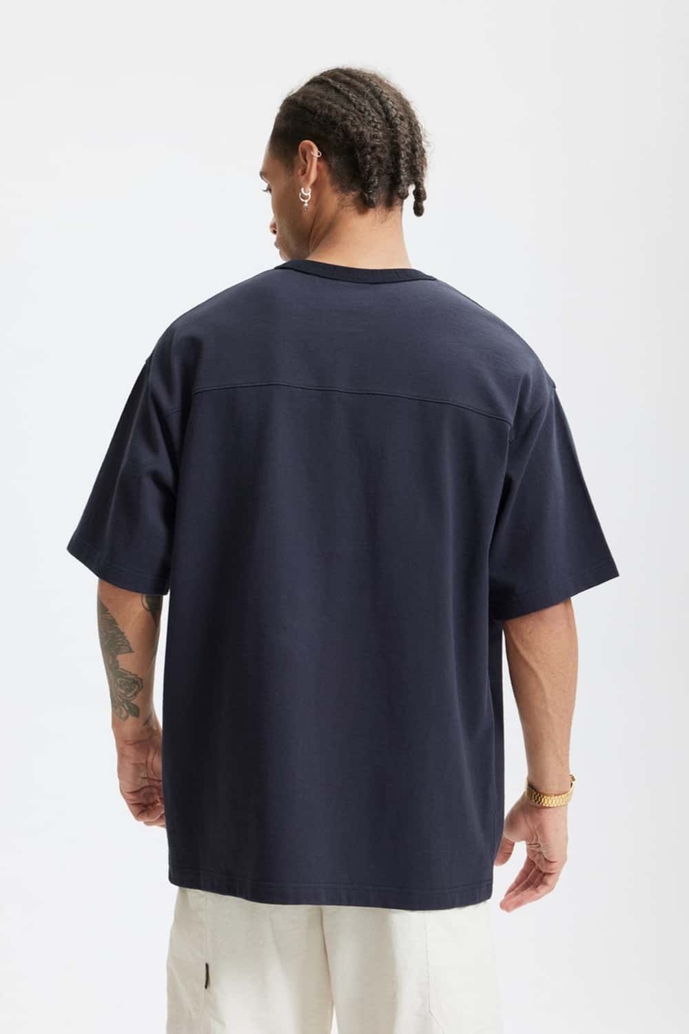 Heavyweight Chest Letter Graphic Tee - Navy Blue