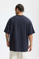 Heavyweight Chest Letter Graphic Tee - Navy Blue