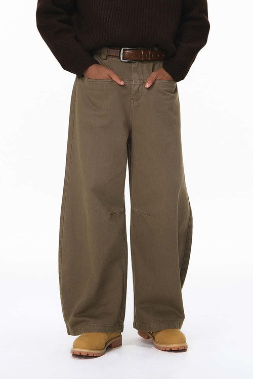 Washed Rivet Wide-Leg Pants - Dark Khaki