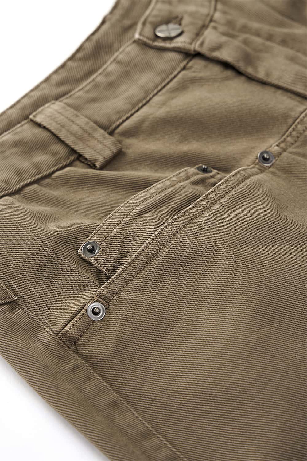 Washed Rivet Wide-Leg Pants - Dark Khaki