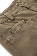Washed Rivet Wide-Leg Pants - Dark Khaki