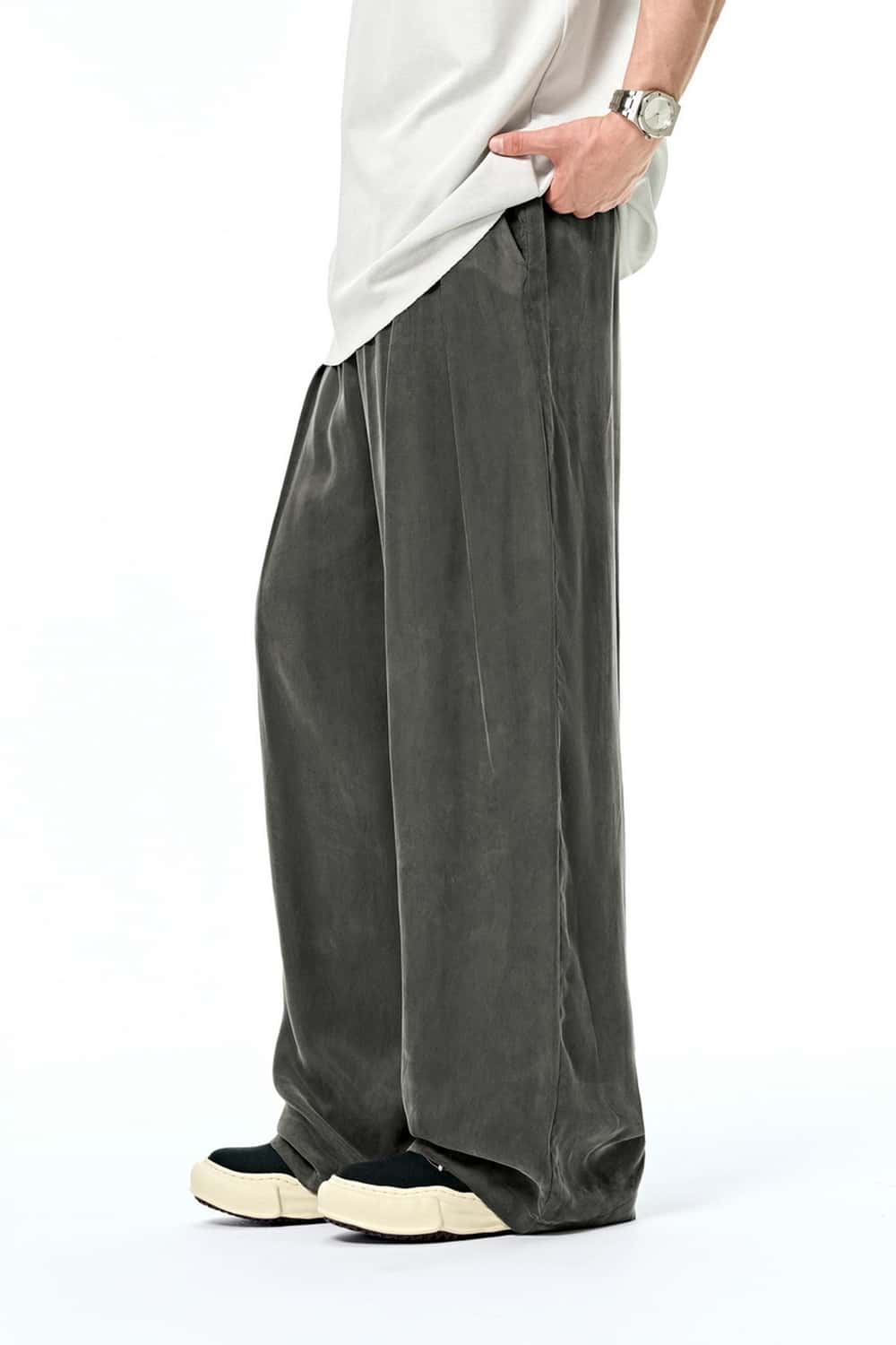 Draped Viscose Wide-Leg Pants - Dark Gray