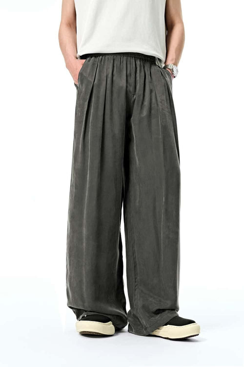 Draped Viscose Wide-Leg Pants - Dark Gray