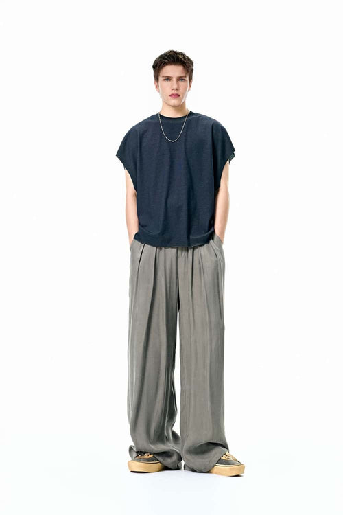 Draped Viscose Wide-Leg Pants - Light Gray