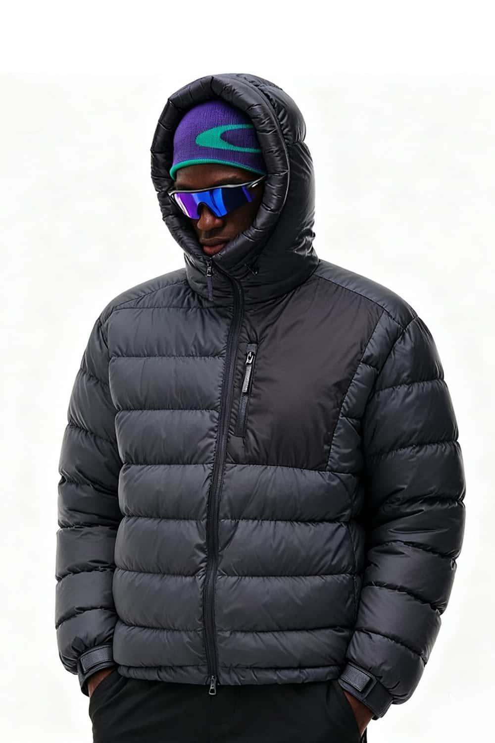 Packable Water-Repellent Hooded Puffer Jacket - Purple