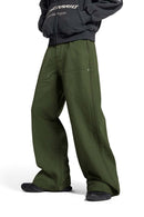 Washed Utility Wide-Leg Pants - Military Green