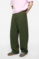 Washed Utility Wide-Leg Pants - Military Green