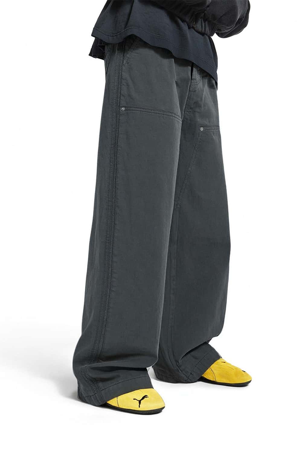 Washed Utility Wide-Leg Pants - Rock Gray