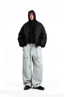 Utility Pocket Straight-Leg Pants - Light Gray