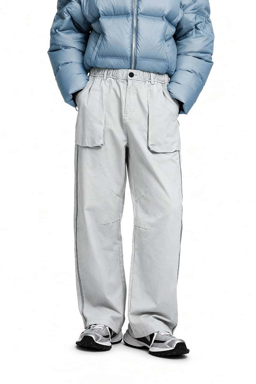 Utility Pocket Straight-Leg Pants - Light Gray