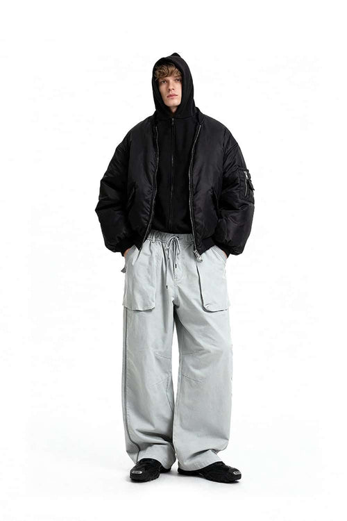 Utility Pocket Straight-Leg Pants - Light Gray