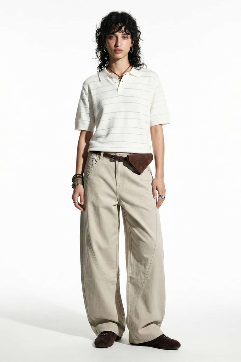 Curved-Leg Cotton Utility Pants - Apricot