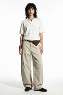 Curved-Leg Cotton Utility Pants - Apricot