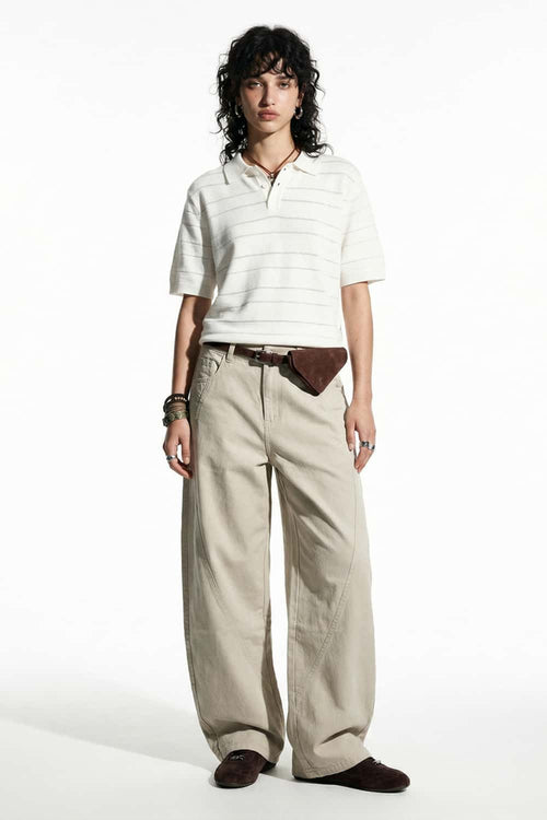 Curved-Leg Cotton Utility Pants - Apricot