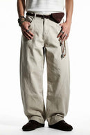 Curved-Leg Cotton Utility Pants - Apricot