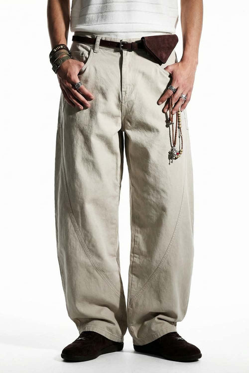 Curved-Leg Cotton Utility Pants - Apricot