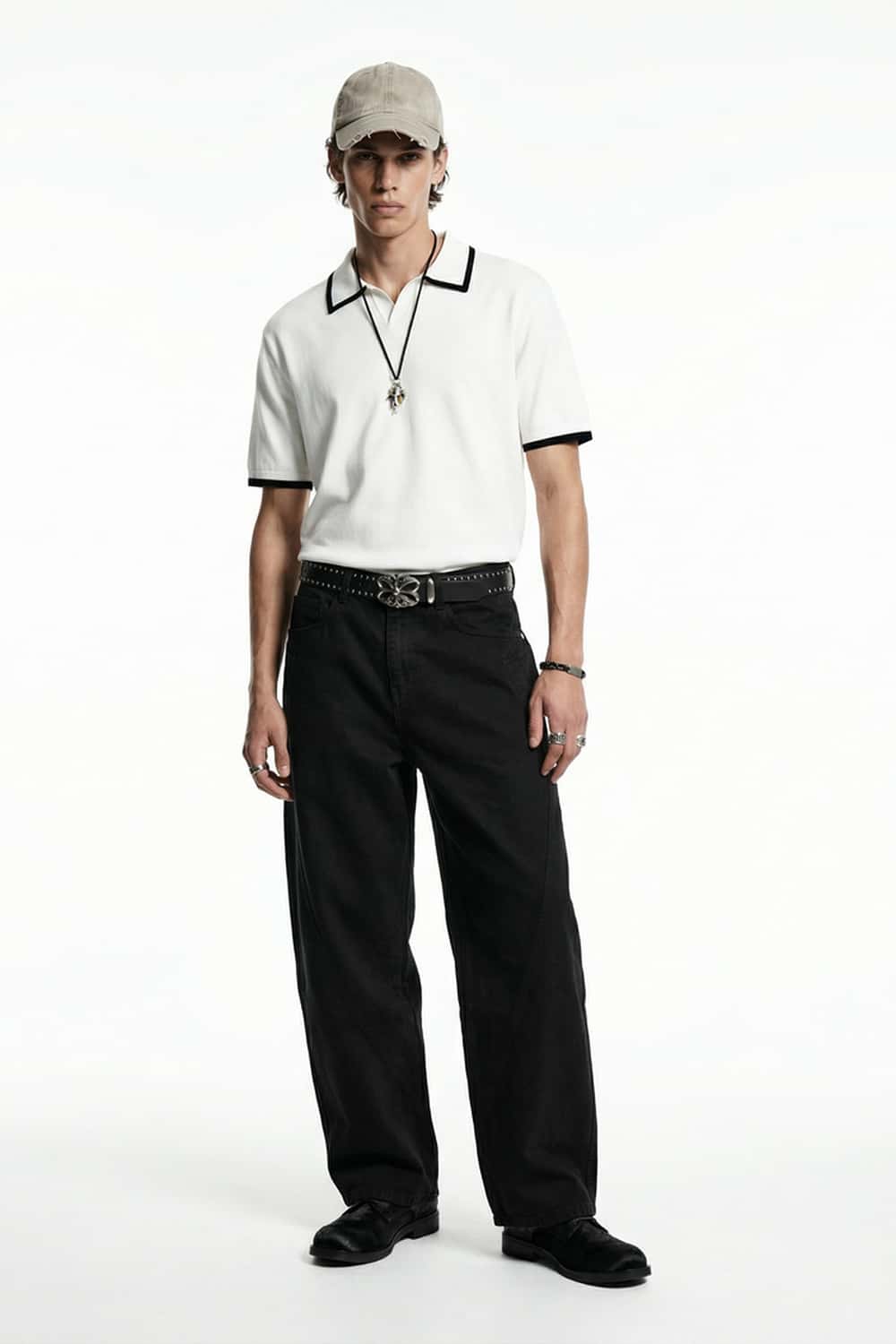Curved-Leg Cotton Utility Pants - Black