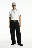 Curved-Leg Cotton Utility Pants - Black
