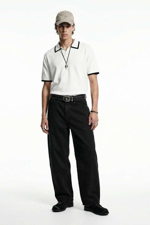 Curved-Leg Cotton Utility Pants - Black